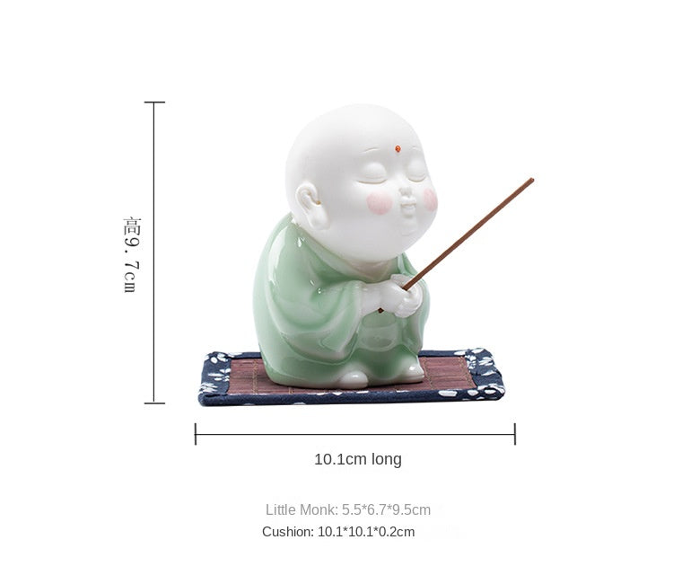 Zensoullab Creative Chinese Ceramic Ornaments Household Line Aromatherapy Stove Samanera Little Monk Incense Holder Incense Burner Tray Sandalwood Holder Indoor