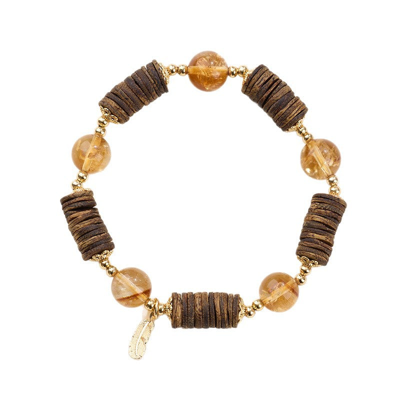 zensoullab2025 Natural 10MM Yellow Acai Crystal Bracelet Yellow Tower Crystal Travel Chess Nan Sandalwood Beginner Bracelet