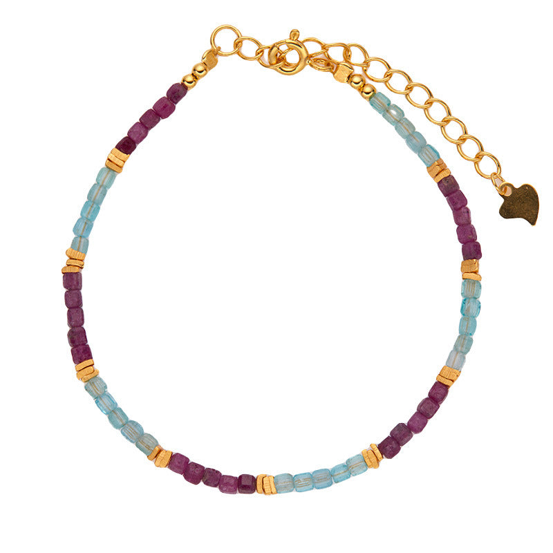 zensoullab Trendy Design Development S925 Sterling Silver Natural Ruby and Apatite Colorful Gemstone Necklace for Women Colorful Beaded