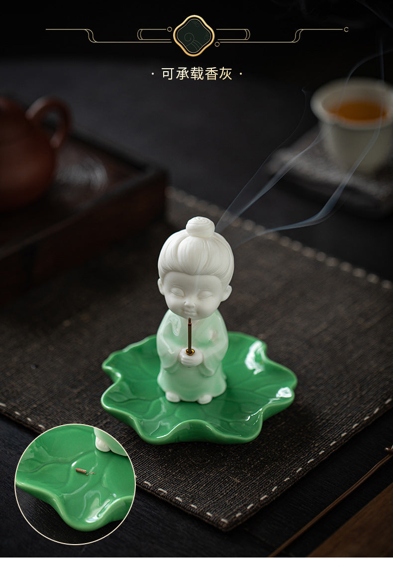zensoullab Chinese Style Celadon Small Taoist Incense Holder Incense Stand Home Indoor Sandalwood Agarwood Incense Burner Zen Tea Room Incense Burner Incense Holder