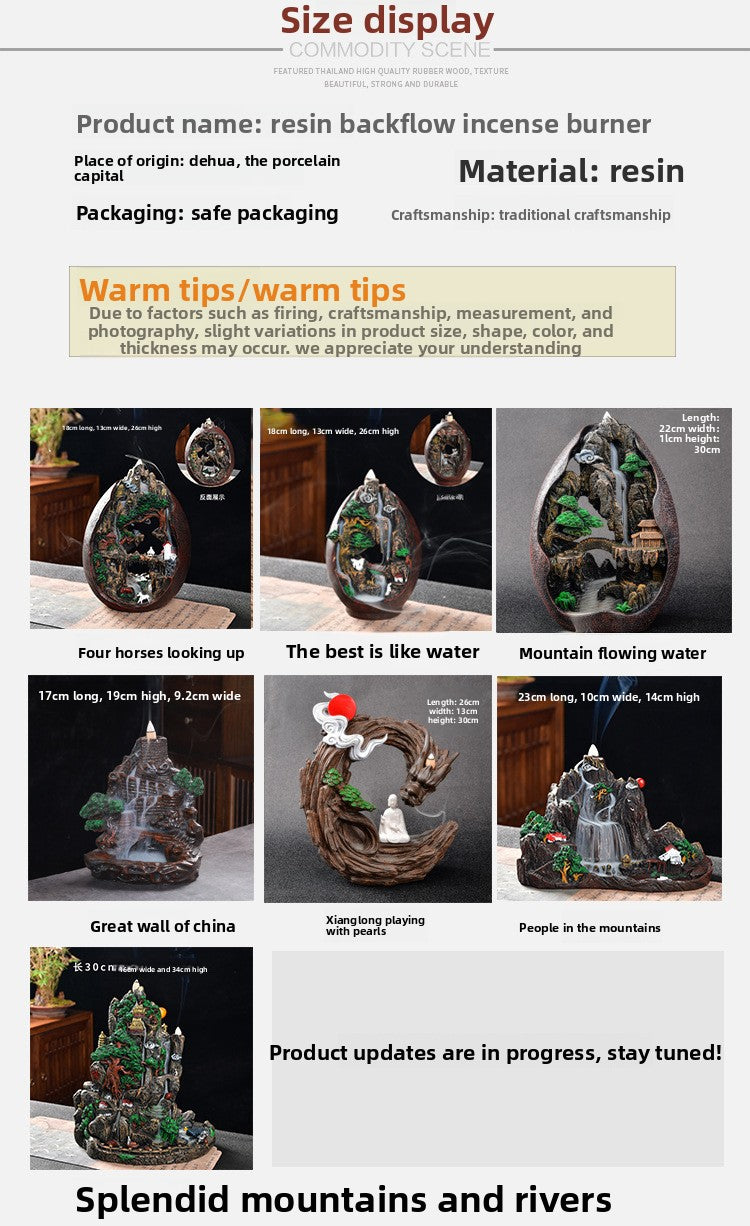 zensoullab Creative Resin Large Great Wall Backflow Incense Burner Home Decor Craft Ornament Incense Holder Incense Seat Backflow Aromatherapy Burner