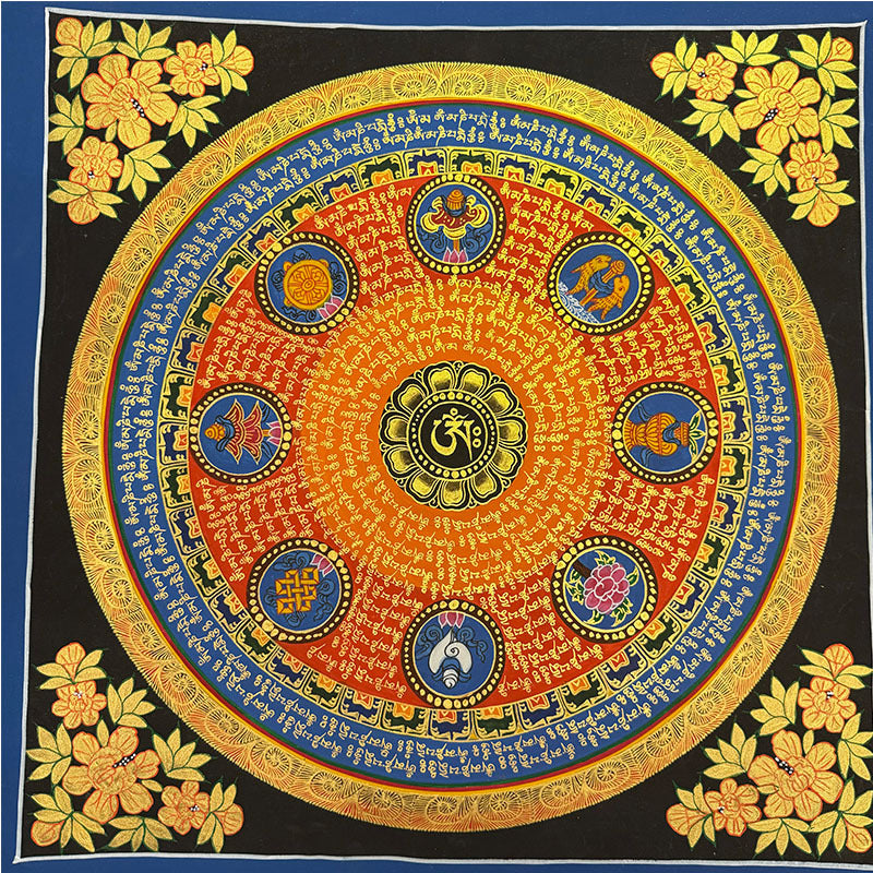 zensoullab Nepal Scripture Mandala Hand-painted Thangka Tibetan Hand-painted Six-syllable Mantra Thangka Living Room Entrance Hallway Decorative Painting