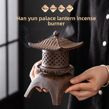 zensoullab Incense Burner Ceramic Purple Clay Hollow Han Yun Palace Lantern Candle Incense Essential Oil Burner Incense Stick Agarwood Multifunctional Ornament