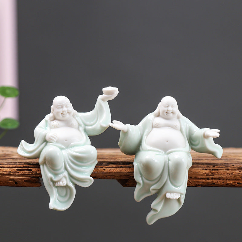zensoullab Creative Chinese Ceramic Crafts Lucky Maitreya Buddha Home Living Room Buddha Statue Big Belly Laughing Buddha Small Home Decoration