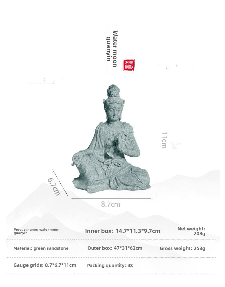 zensoullab Desktop Chinese Style Water Moon Guanyin Bodhisattva Buddha Statue Micro Landscape Fish Tank Decoration Fake Mountain Ornament Tea Pet Incense Decoration