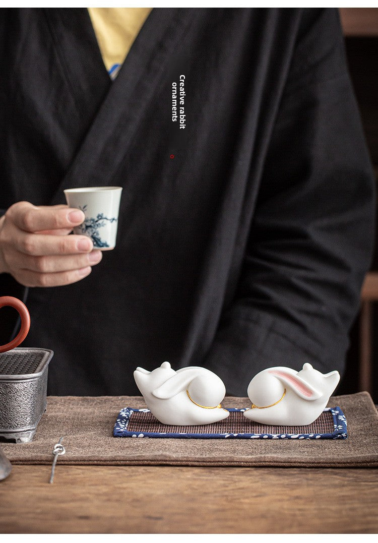 Zensoullab Creative Cute Little White Rabbit Ceramic Aromatherapy Stove Decoration Tea Ornaments Cover Living Room Home Incense Sandalwood Incense Stick Holder