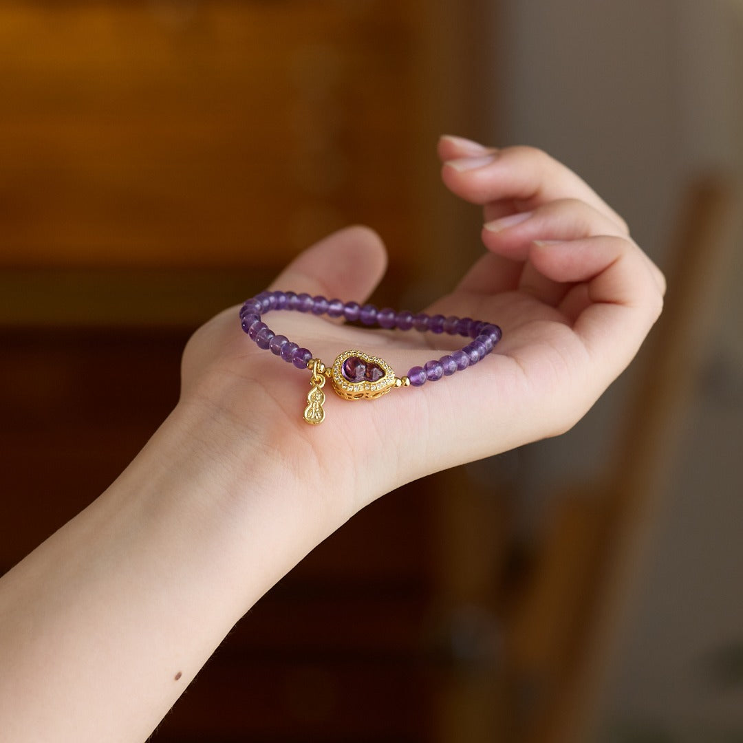 zensoullab Natural Amethyst Bracelet for Women Nine Purple Fire Gourd New Chinese Style National Style Bracelet High-end Crystal Bracelet