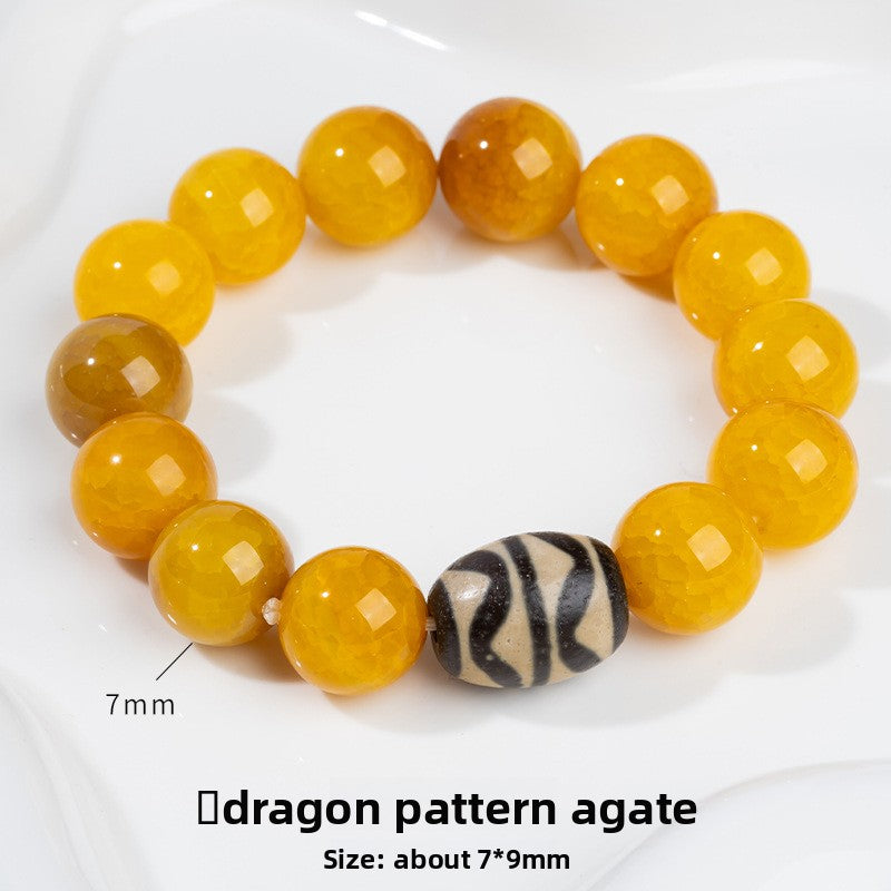 zensoullab Natural Three-Eyed Dzi Bead Agate Bracelet Fashion Versatile Unisex Couple Style Tiger Tooth Single Circle Bracelet In Stock