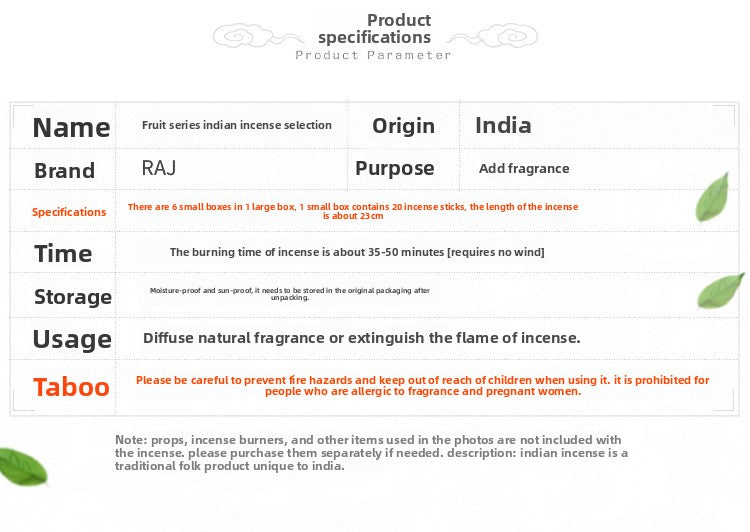 zensoullab Indian Incense 7 Fragrance Fruit Series Authentic Imported Indian Incense Incense Stick Fragrant Fresh