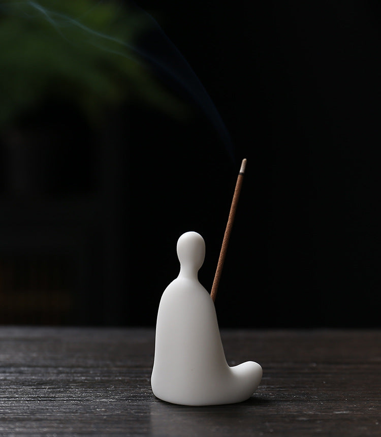 zensoullab Zen Ceramic Formless Buddha Entrance Study Creative Ornament White Porcelain Little Monk Incense Holder Tea Table Living Room Creative Ornament