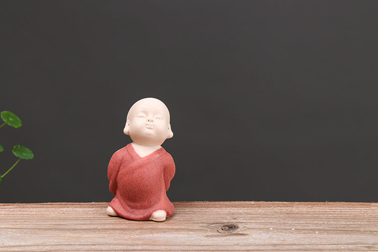 zensoullab Zen Ceramic Little Monk Tea Ceremony Tea Pet Ornament Cute Little Novice Flower Pot Decoration Chinese Style Living Room Home Decor