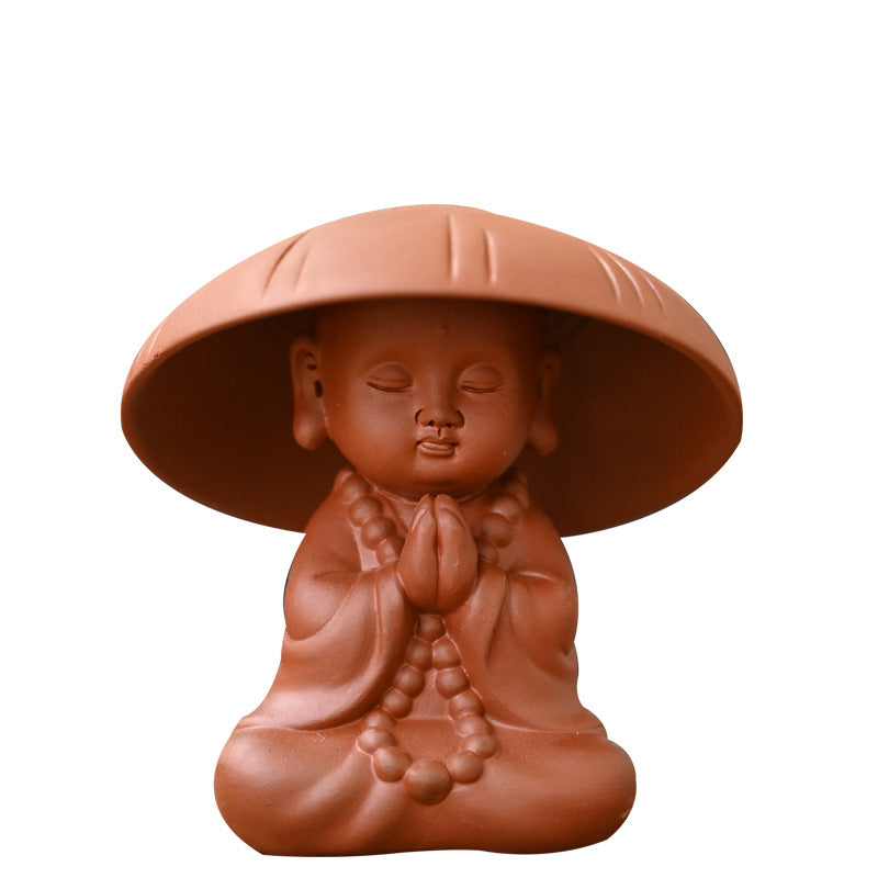 zensoullab Zen Purple Clay Little Monk Tea Pet Tea Leaf Filter Kung Fu Tea Set Accessories Creative Hat Tea Strainer Full Ceramic Tea Infuser
