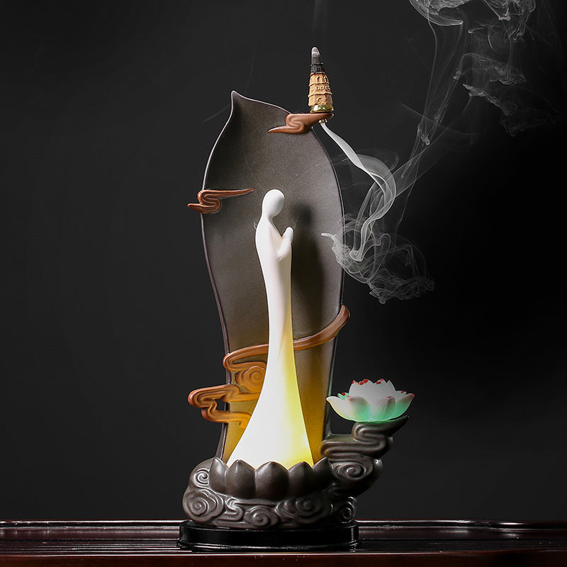 zensoullab Creative Backflow Incense Burner for Home Indoor Chinese Zen Tea Tray Tea Ceremony Decoration Living Room Tea Art Small Ornament Aromatherapy Burner
