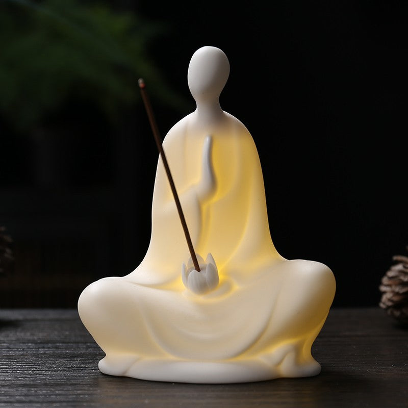 zensoullab Zen Ceramic Formless Buddha Entrance Study Creative Ornament White Porcelain Little Monk Incense Holder Tea Table Living Room Creative Ornament