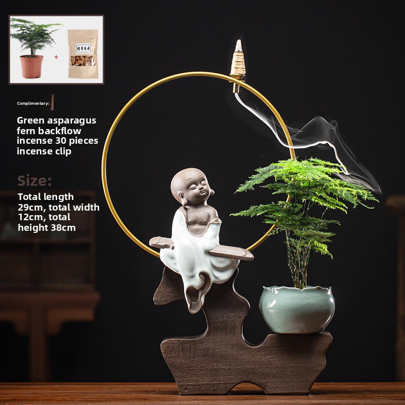 zensoullab Zen Style Backflow Incense Burner Ornament Sha Mi Monk Chinese Style Home Living Room Office Potted Incense Burner Gift