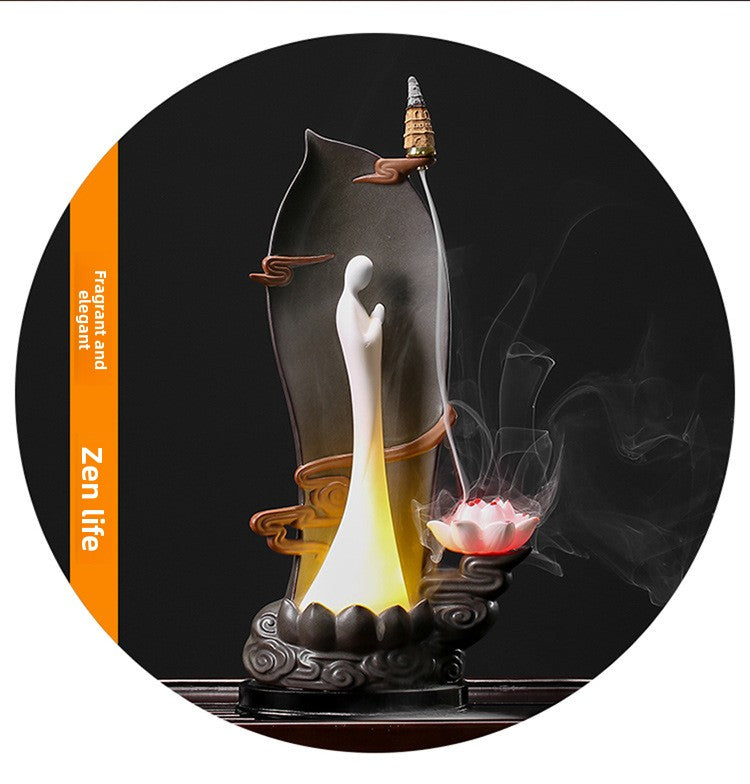 zensoullab Creative Backflow Incense Burner for Home Indoor Chinese Zen Tea Tray Tea Ceremony Decoration Living Room Tea Art Small Ornament Aromatherapy Burner