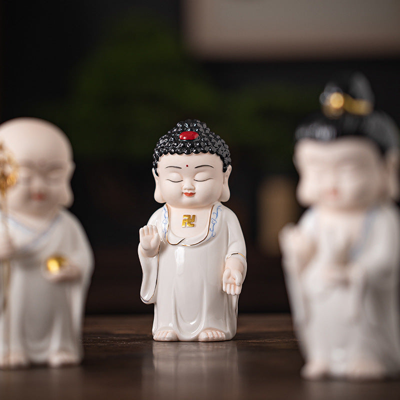 zensoullab Chinese Ceramic Three Saints Shakyamuni Guanyin Ksitigarbha Desktop Ornaments Creative Living Room Small Ornaments Home Decorations