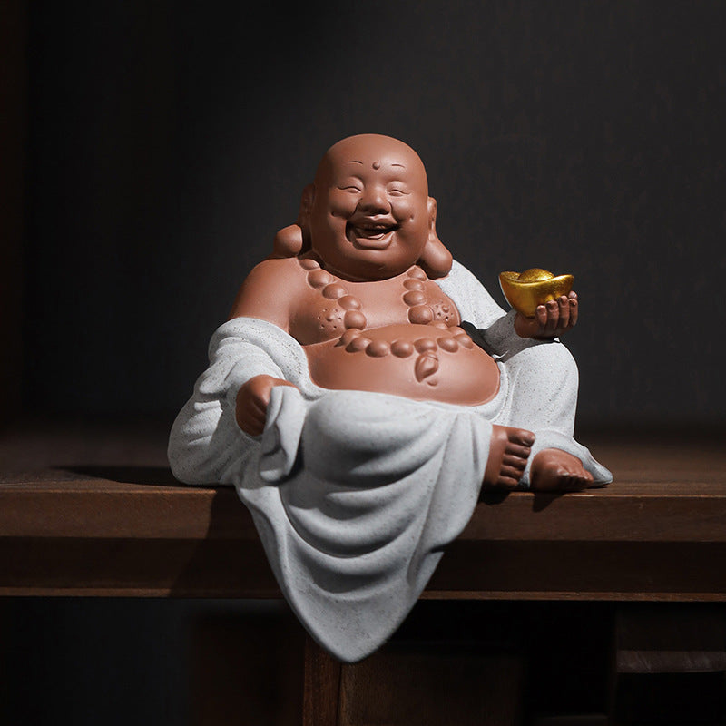 zensoullab Zen Wealth-Attracting Ceramic Maitreya Buddha Figurine Laughing Buddha New Chinese Style Living Room Entrance Hall Curio Shelf Office Tea Room Decoration