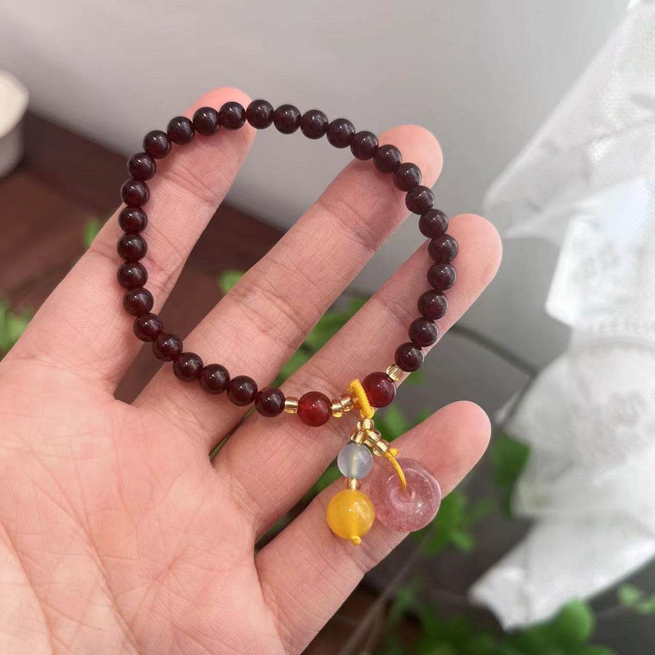 zensoullab Natural 5MM Garnet Bracelet Pendant Strawberry Crystal Gourd Crystal Bead Jewelry