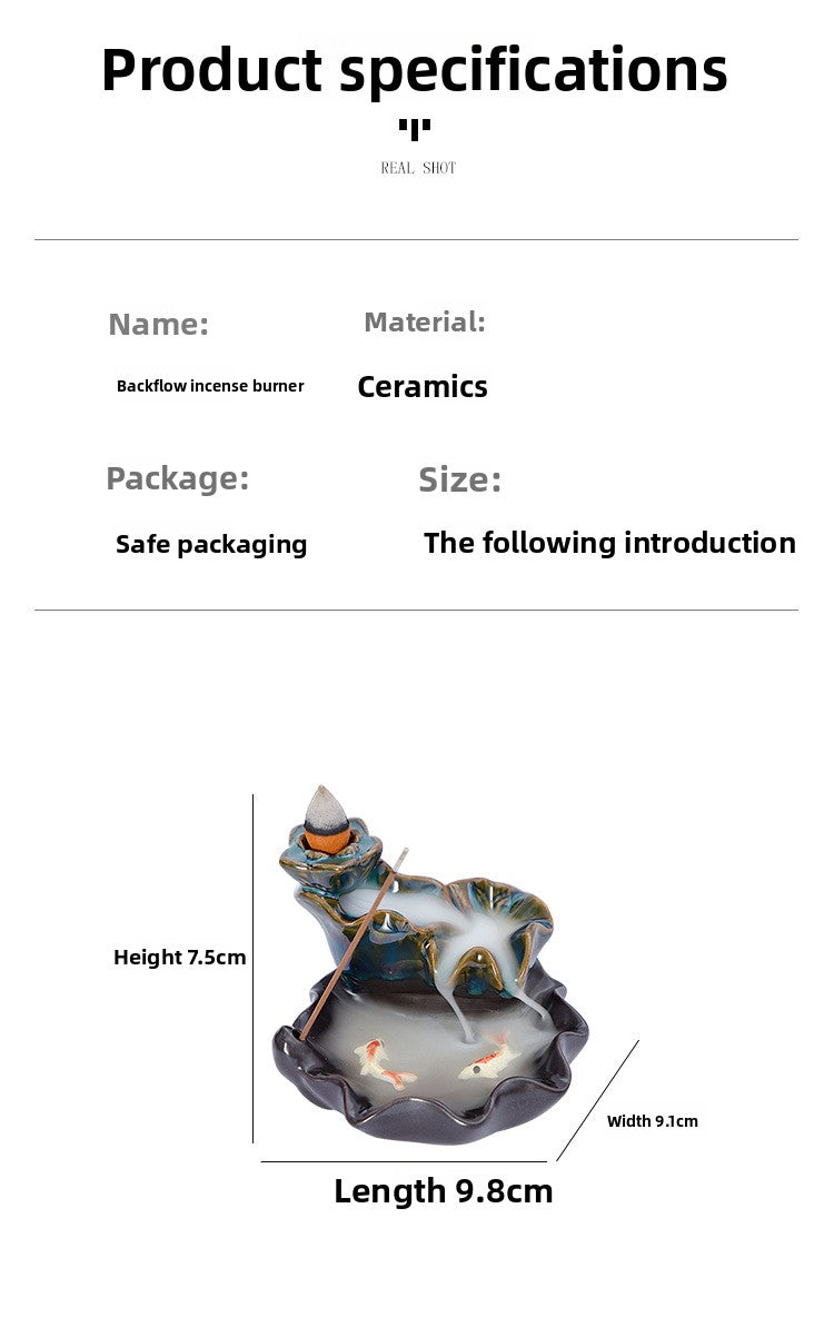 zensoullab Backflow Incense Burner Creative Home Decor Ceramic Burner Craft Pisces Backflow Kiln Change Ornamental
