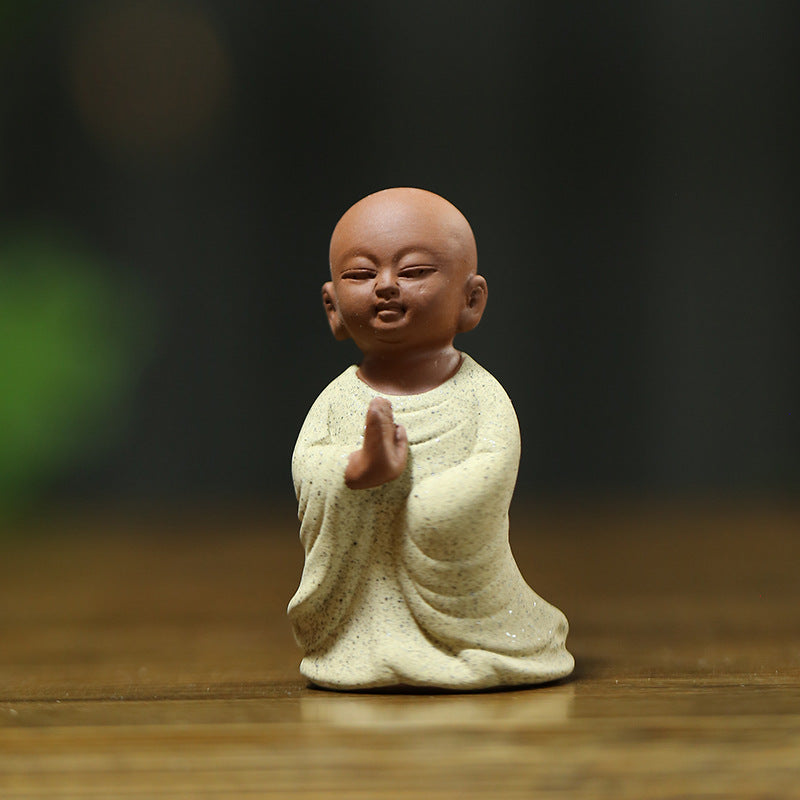 zensoullab Zen Buddha Figurine Purple Clay Little Monk Tea Pet Tea Tray Accessories Little Novice Bonsai Micro Landscape Fish Tank Decoration