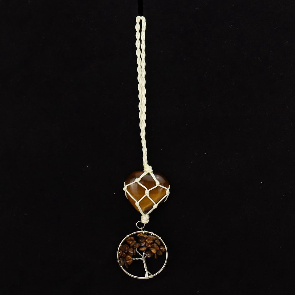 zensoullab Natural Crystal Heart-shaped Woven Net Bag Tree of Life Pendant Car Hanging Bag Accessories