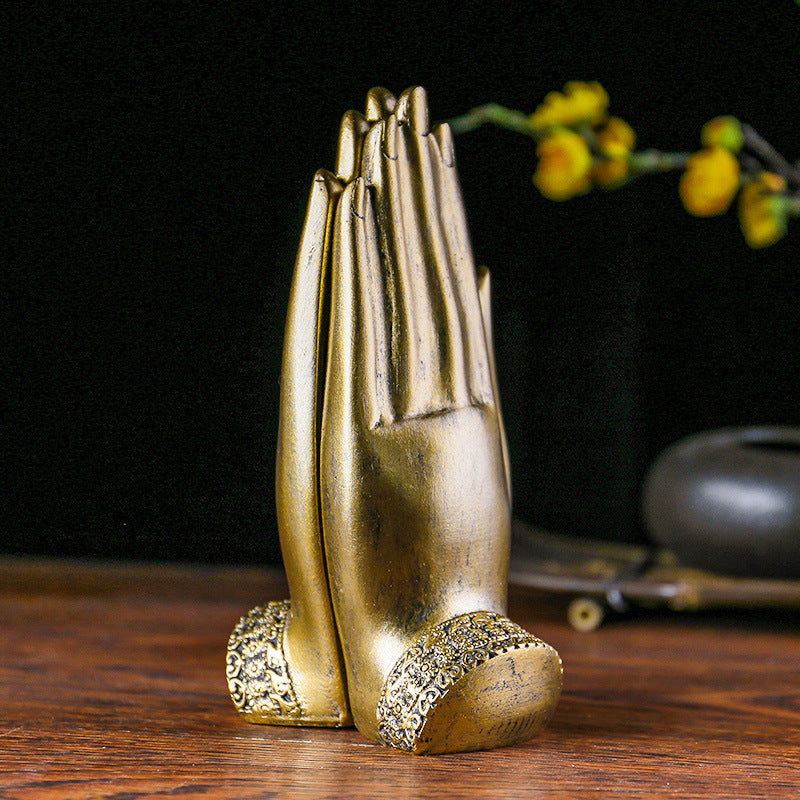 zensoullab Zen Buddha Hand Ornament Tea House Restaurant Decoration Creative Silver Gold Sandstone Color Resin New Chinese Style Buddha Statue Display