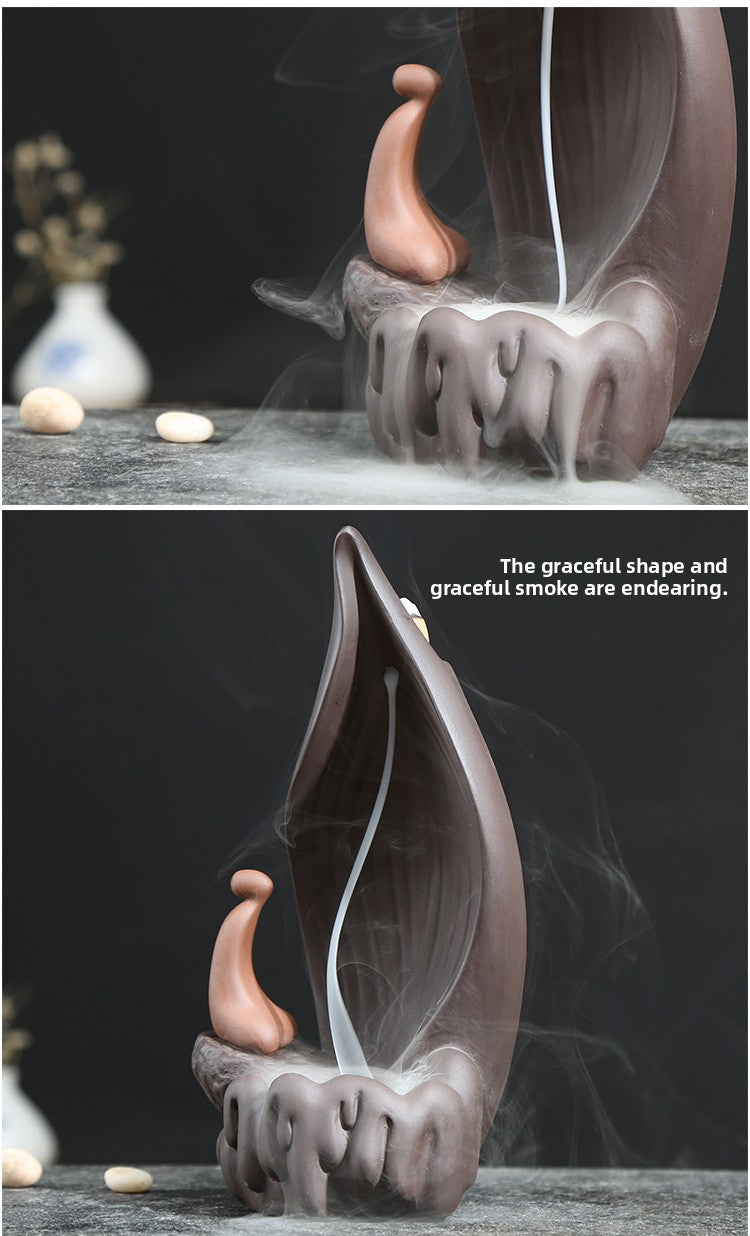 zensoullab Creative Purple Clay Backflow Incense Burner Home Sandalwood Coil Incense Burner for Worship Ceramic Living Room Incense Burner Tea Ceremony Buddhist Supplies