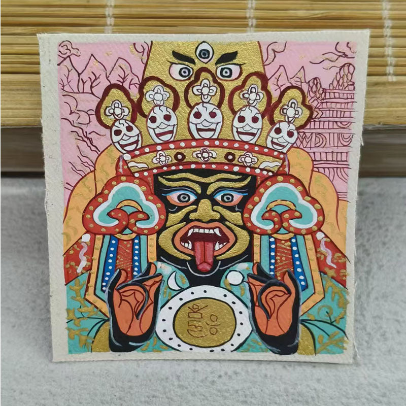 zensoullab Thangka Hand-painted Small Thangka Samantabhadra Green Tara Yellow Wealth God Manjushri Four-armed Guanyin Tibetan Small Thangka Pendant