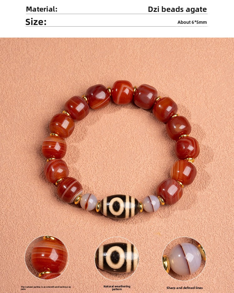 zensoullab Natural Sardonyx Dzi Bead Bracelet Fashionable Versatile Unisex Couple Style One-Line Pharmacist Single Circle Bracelet