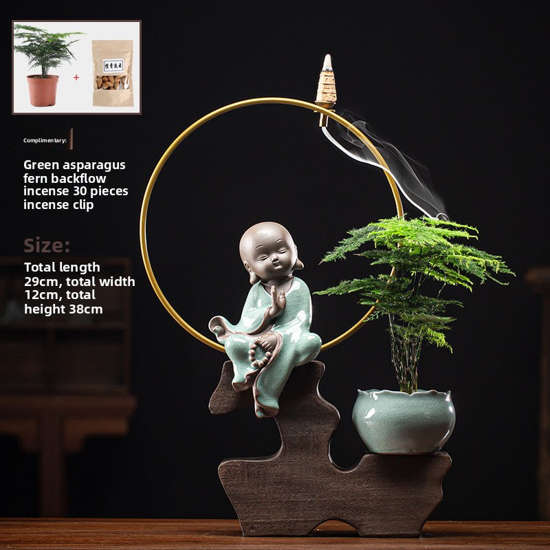 zensoullab Zen Style Backflow Incense Burner Ornament Sha Mi Monk Chinese Style Home Living Room Office Potted Incense Burner Gift