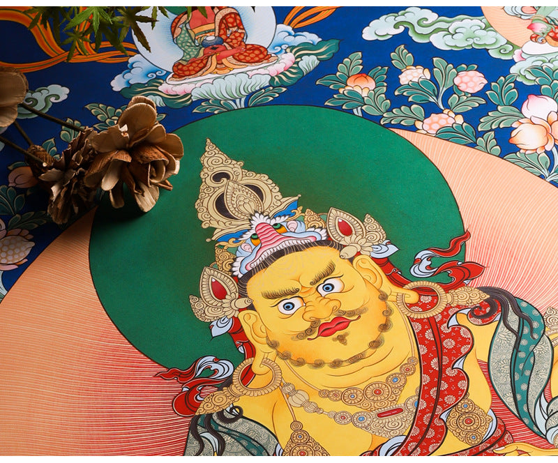 zensoullab Thangka Yellow God of Wealth Mahakala Buddha Statue Hanging Painting Desktop Display Guanyin Bodhisattva Wealth Attraction Entrance Decoration Painting