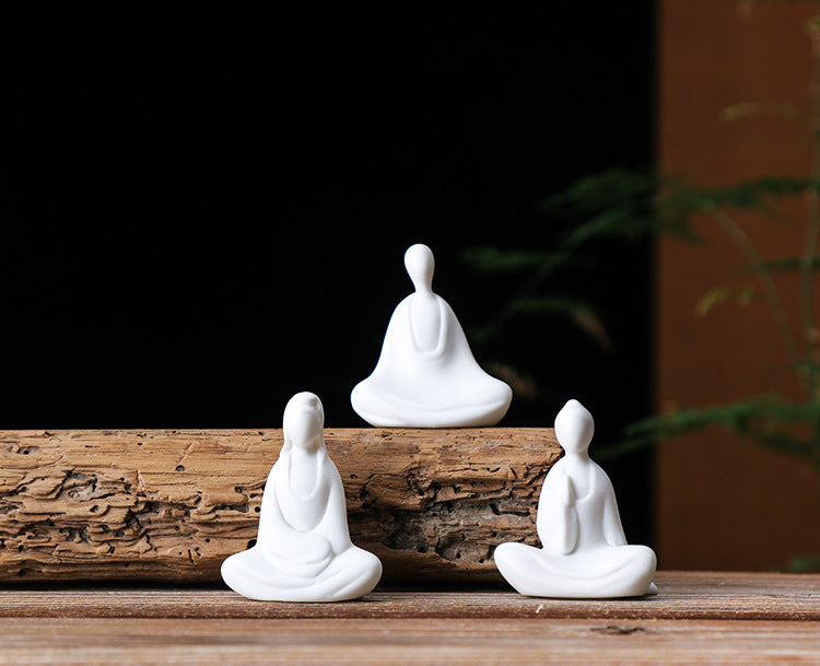 zensoullab Zen Ceramic Formless Buddha Garden Potted Plant Landscaping Decoration White Porcelain Little Monk Mini Chinese Style Living Room Home Ornament