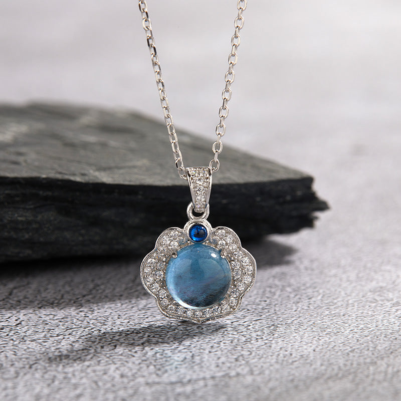 zensoullab French Design S925 Sterling Silver Natural Aquamarine Gemstone Necklace for Women, Personalized Multiple Pendants Fashion Collarbone Chain