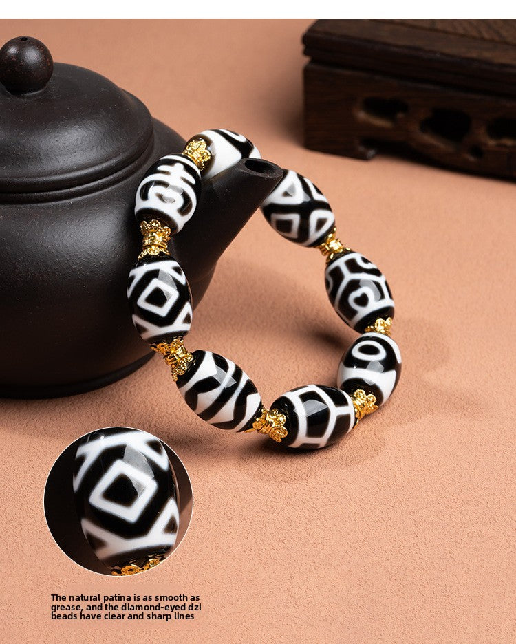 zensoullab Natural Multi-Gem Black and White Dalo Dzi Bead Taiwan Craft Agate Bracelet for Men and Women Couples Single Circle Bracelet In Stock