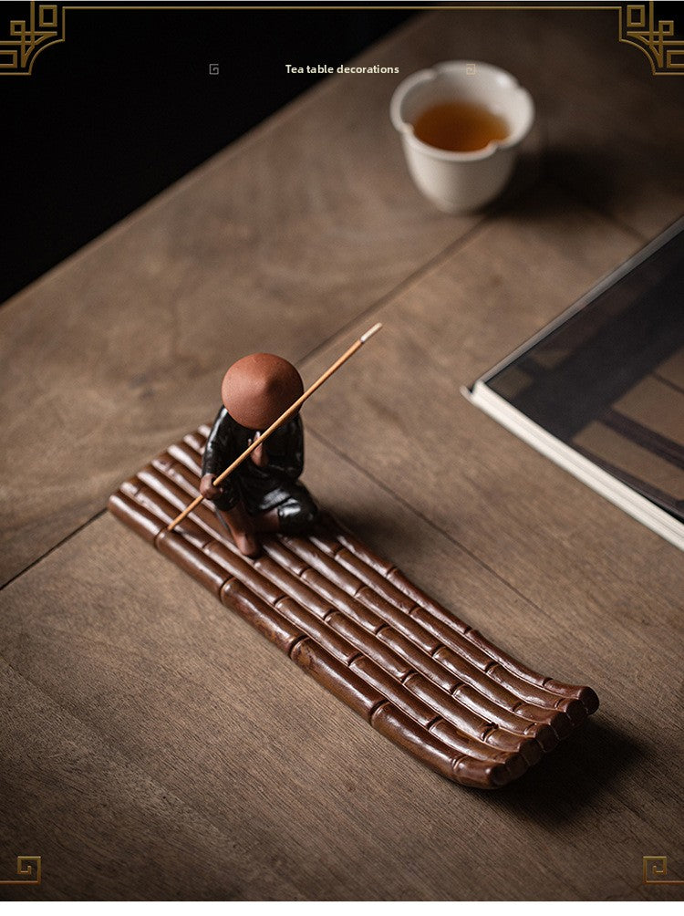 zensoullab Xie Ke Incense Burner for Home Indoor Sandalwood Agarwood Holder Zen Style Jiang Taigong Fishing Tea Room Ceramic Aromatherapy Burner Ornament
