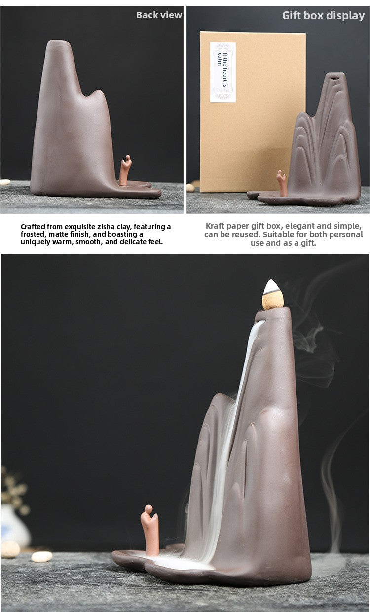 zensoullab Creative Purple Clay Backflow Incense Burner Home Sandalwood Coil Incense Burner for Worship Ceramic Living Room Incense Burner Tea Ceremony Buddhist Supplies