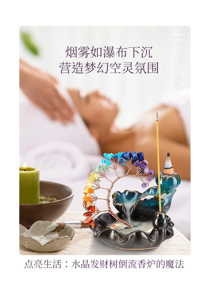 zensoullab Natural Crystal Money Tree Colorful Crystal Gravel Phoenix Tail Tree Backflow Incense Burner Wealth Tree Home Desktop Ornament