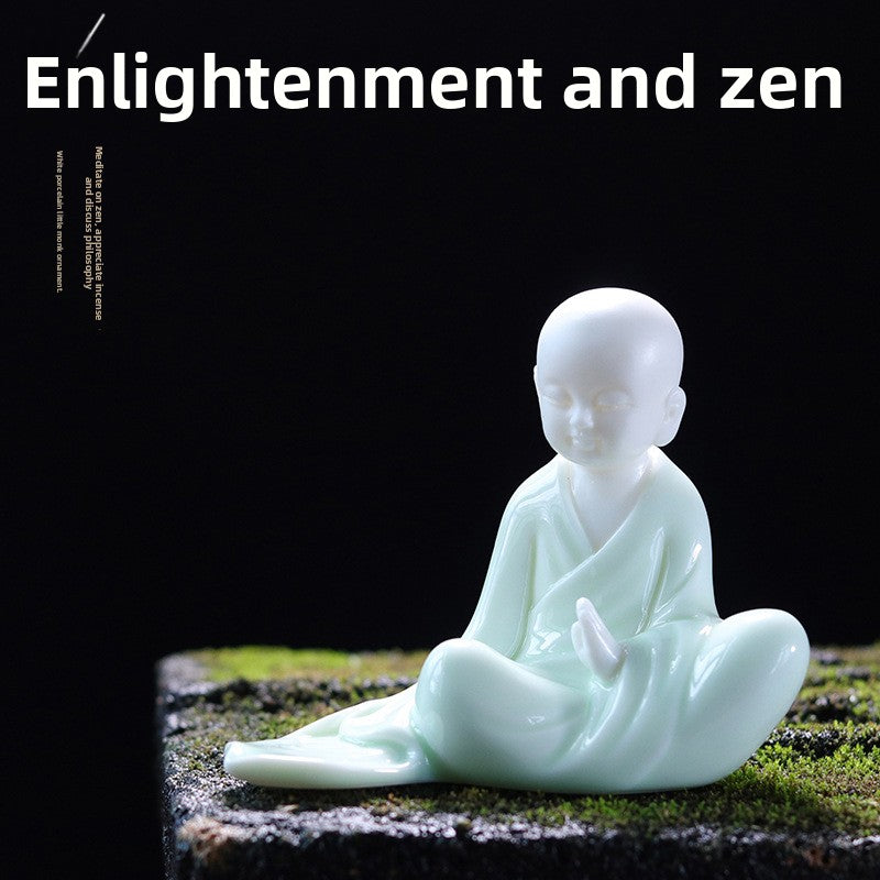 zensoullab Zen Style Chinese Fine Ceramic Figure Little Monk Ornament Creative Incense Holder Creative Home Living Room Decoration