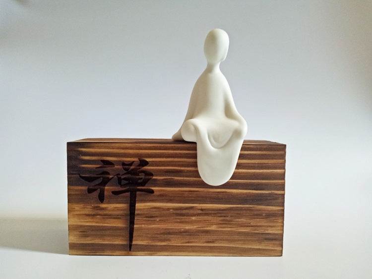 zensoullab Premium Dehua Sheep Fat White Porcelain Zen Phaseless Buddha Small Living Home Decor Ceramic Chinese Style Living Room Entrance Small Ornament