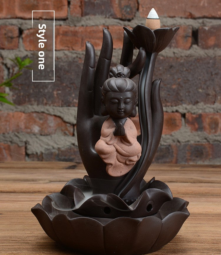 zensoullab Creative Ceramic Buddha Statue Worship Buddha Statue Ornament Western Three Saints Sandalwood Incense Burner Incense Flowing Incense Home Living Room Ornament