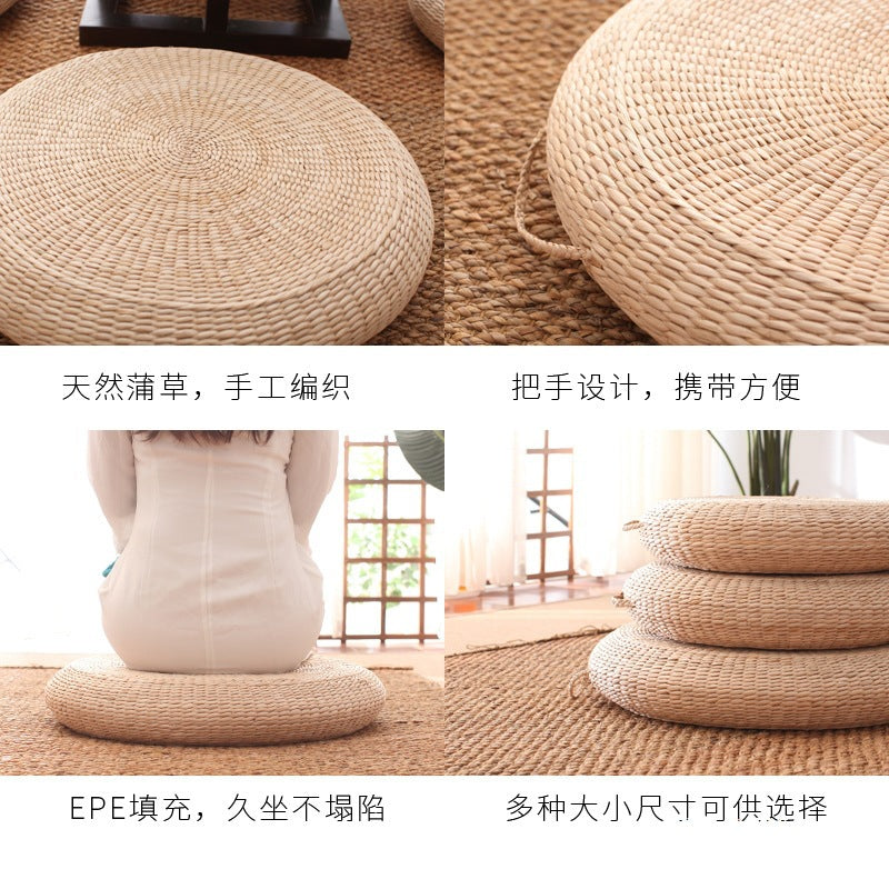 zensoullab Woven Seat Cushion Floor Tatami Mat Thickened Round Japanese Style Meditation Zen Mat Balcony Bay Window Mat