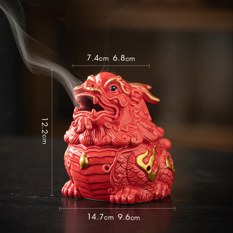Zensoullab Creative Ceramic KIRIN Incense Coil Burner Home Indoor Auspicious Beast Incense Burner Sandalwood Agarwood Point Incense Box Desktop Incense Ceremony Decoration