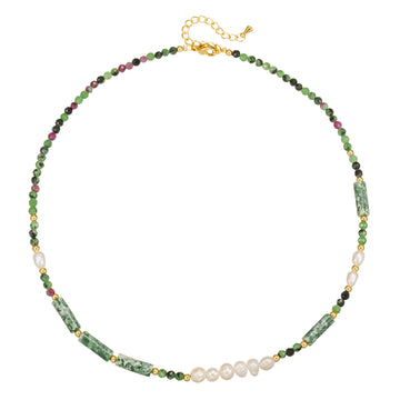 zensoullab Freshwater Pearl Natural Stone Bead Necklace Bracelet Melad Green Dot Stone Sweater Chain High-end