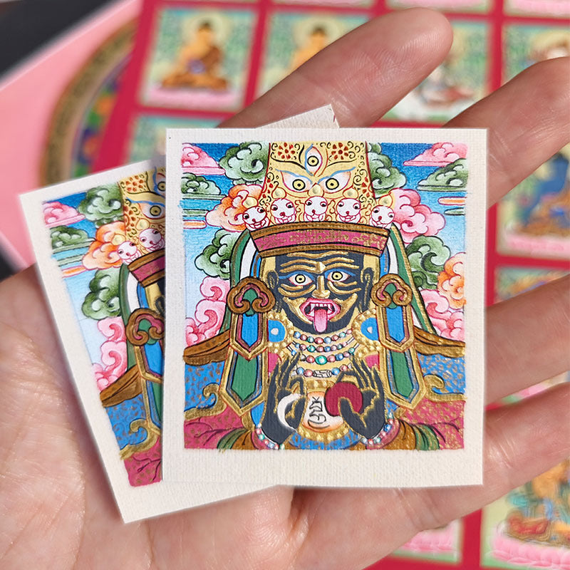 zensoullab Nepal Hand-painted Zaki Ram Female God of Wealth Rejong Tibetan Thangka Painting Core God of Wealth Card Amulet Portable