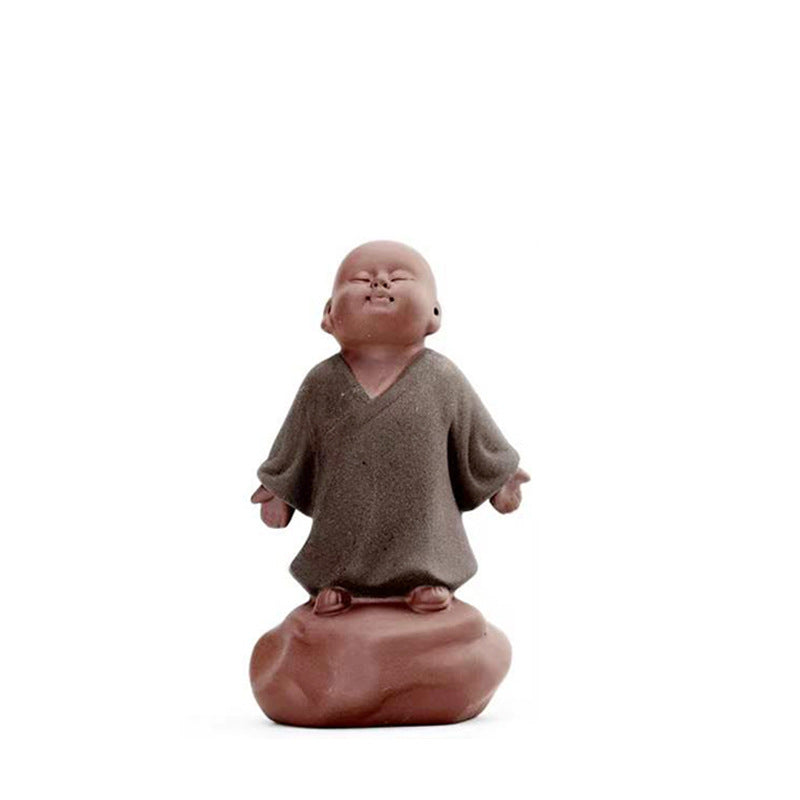 zensoullab Creative Purple Clay Little Monk Tea Pet Tea Tray Tea Set Accessories Zen Little Novice Tea Room Bonsai Decoration Ornament