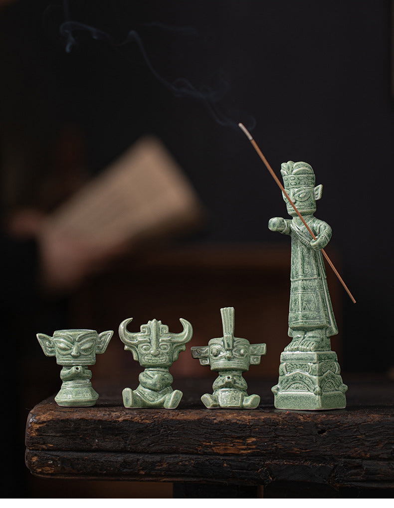 zensoullab Sanxingdui Bronze Large Standing Figure Mask Incense Burner Incense Holder Ceramic Ornament Study Desk Cultural Creative Figurine Gift