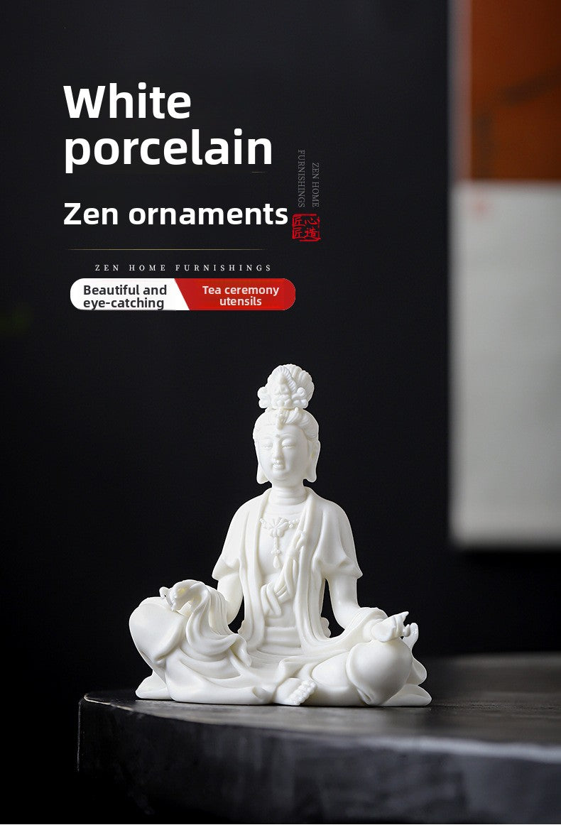 zensoullab Premium Dehua Ceramic Guanyin Buddha Statue Zen New Chinese Style Living Room Entrance Hall Guanyin Bodhisattva Ornament