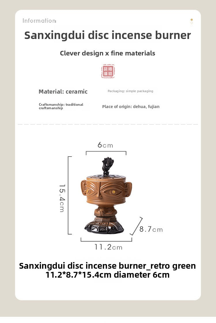 zensoullab Vintage Ceramic Cultural Creative Sanxingdui Incense Burner Home Indoor Sandalwood Burner Incense Burner Incense Supplies Aromatherapy Burner Ornament
