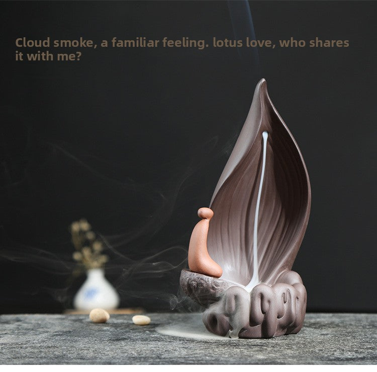 zensoullab Creative Purple Clay Backflow Incense Burner Home Sandalwood Coil Incense Burner for Worship Ceramic Living Room Incense Burner Tea Ceremony Buddhist Supplies